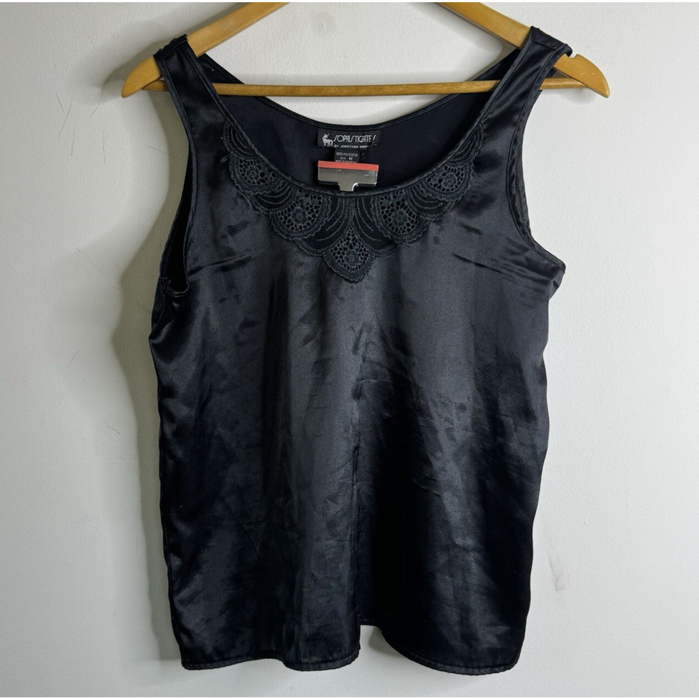 Vintage 80s Jonathan Martin Black Satin Cami Tank Top Sophisticates Grunge Y2K M